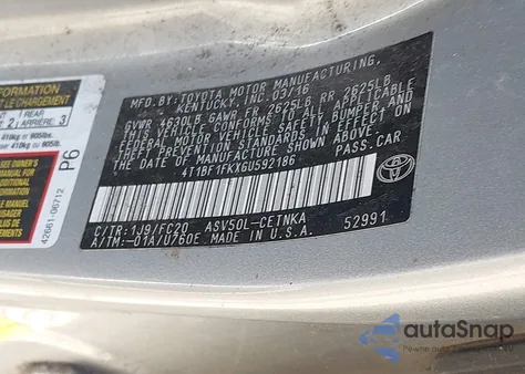 2016 Toyota Camry Le из США, поврежденный, VIN 4T1BF1FKXGU592186